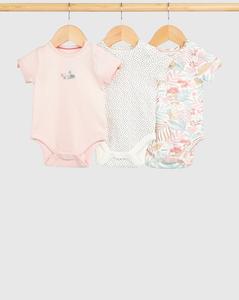 บอดี้สูทแขนยาวสำหรับเด็กทารกหญิง, บอดี้สูทแพ็คผ้าฝ้ายลายดอกไม้3 100% นุ่มสบายเป็นพิเศษฤดูร้อน - Product Image 1