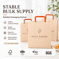 Bolsa de Papel con Asa Plana para Entrega de Comida, Bolsa de Transporte Kraft para Llevar, Logotipo Personalizado, Embalaje Ecológico de Grado Alimenticio, Venta al Por Mayor OEM