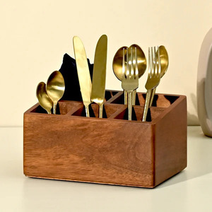 Mesa estética de madera para restaurante en casa, organizador de almacenamiento de cubiertos, soporte para utensilios para mostrador de cocina - Product Image 3