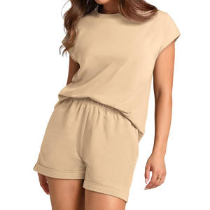 Survêtement d'été 100% coton à manches courtes confortable et respirant avec ceinture à cordon facile à porter - Product Image 5