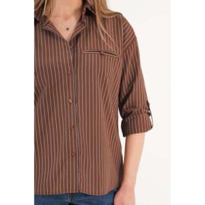 Blusa Casual de Algodón para Mujer LUSTRIN, Color Azul, con Puños a Rayas en Contraste, para Oficina y Uso Diario, Venta al Por Mayor - Product Image 4
