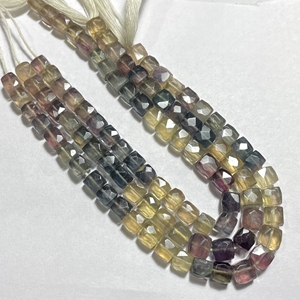 Cuentas en forma de caja facetadas de fluorita natural Cubo de fluorita multicolor, cuentas al por mayor para la fabricación de joyas - Product Image 3