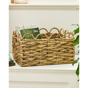 Paniers de rangement en jacinthe d'eau naturelle tressée à bords festonnés pour usage intérieur - Product Image 4