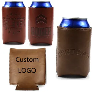 HOT sell PU leather can cooler neoprene beer can cooler sleeve custom logo stubby holder