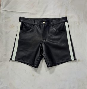 Shorts chauds décontractés vintage taille moyenne respirables en coton noir véritable faits à la main pour hommes - Product Image 2