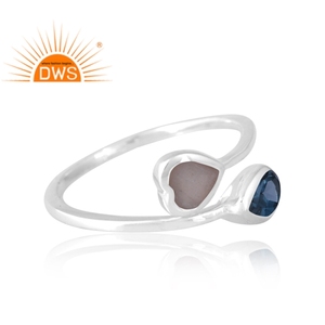 New Trending Sterling Silver Natural London Blue Topaz & Gray Moonstone Gemstone <b>Ring</b> Custom Design Jewelry Manufacturer - Product Image 4