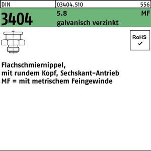 Engrasador Plano DIN 3404 M6x1 Cabeza Hexagonal SW 17 5.8 Electrogalvanizado 100 Unidades - Product Image 1