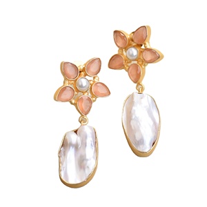Aretes de Aro de Latón al por Mayor, Perla Natural, Joyería de Piedras Preciosas Auténticas, Textura de Latón Mate, Sin Níquel, Duraderos, Premium, Listos para B2B - Product Image 1