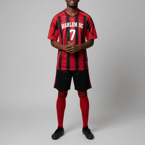 Premium Quality Factory Wholesale 100% Polyester Sublimation Red Strip <b>Retro</b> <b>Football</b>/Soccer Jersey V-neck Short Sleeves Quick - Product Image 5