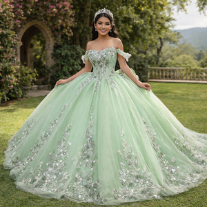 Jancember 6946 Esclusivo Abito da Quinceañera Verde Salvia con Applicazioni Floreali - Product Image 1