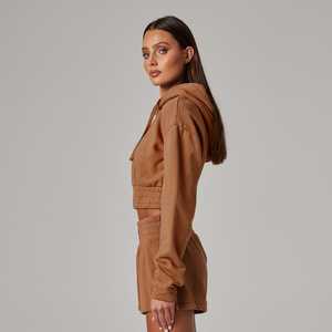 Sudadera con capucha corta para mujer, tela de algodón transpirable de ajuste personalizado, estilo cómodo de secado rápido para ropa de calle, sudaderas con capucha cortas informales para mujer - Product Image 3