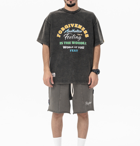 T-shirt graphique pour homme personnalisé, lavage à l'acide, impression sérigraphique de haute qualité, séchage rapide, respirant, col rond, manches courtes, coton - Product Image 5