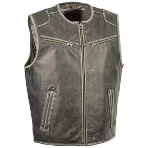 Respirant nouveau haute qualité en cuir noir hiver chaud gilet poches à rabat fermeture éclair personnalisé gilet veste hommes décontracté sans manches - Product Image 6