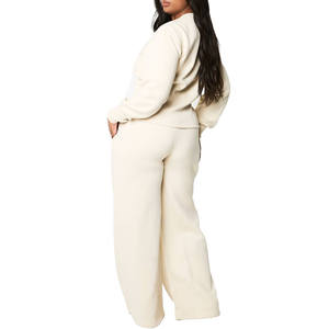 Ensemble de survêtement en molleton uni pour femmes, veste à boutons, pantalon de survêtement à jambes larges, ensemble de vêtements de sport, vente en gros, approvisionnement en usine - Product Image 2