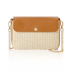 Bolso bandolera italiano hecho a mano con solapa de rafia y cuero-PS638 - Product Image 5