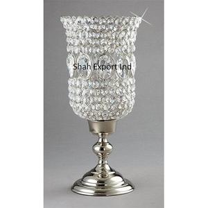 Portavelas de Hurricanes de Metal con cuentas de cristal Chapado en plata de diseño único para Decoración de mesa de hogar y boda - Product Image 1