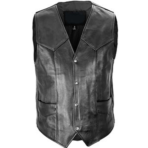 Gilet de motard en cuir véritable pour homme, Vintage, lourd, fermeture éclair à revers, cuir de vache véritable, gilet sans manches - Product Image 4