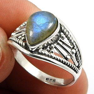 Pierre précieuse de labradorite de feu bleu naturel Bague de luxe en argent sterling 925 faite à la main Bijoux Boho Fournisseurs de gros Prix d'usine - Product Image 5