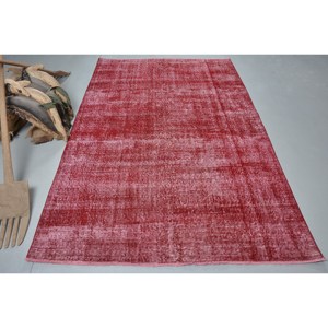 Tapis turc vintage moderne 5.2x8 pieds rouge grande surface en laine Patchwork Design pour couloir chambre 10mm d'épaisseur Latex pour chevet - Product Image 1
