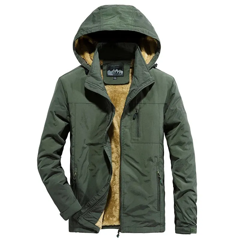 Men's Casual 2022 Winter Jacket Men's Fleece and Thick Youth Outdoor Waterproof Windbreaker Quick Dry Coat Men's Hooded Menswear