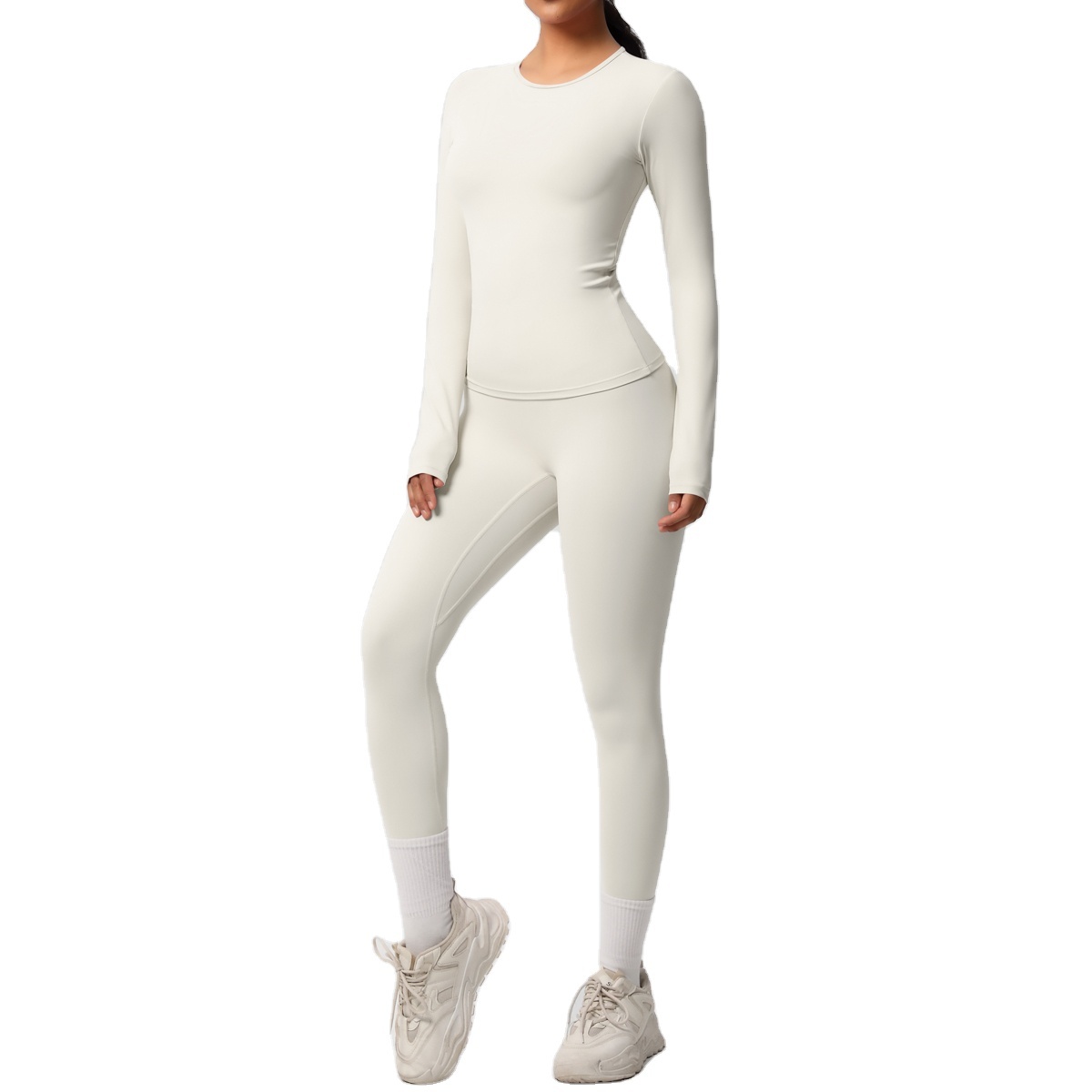 Women Running Long Sleeve Gym Fitness Clothes Workout Top High Waist Yoga Pants Shorts Eco Friendly Spandex Polyester Two Piece