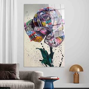 Elegant Banksy <b>Rose</b> Graffiti Canvas Print - Modern Wall Decor,TEMPERED GLASS ART - Product Image 1
