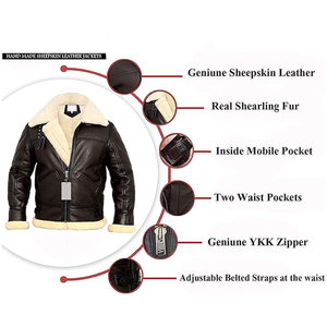แจ็คเก็ตบอมเบอร์หนังแกะแท้เคลือบสำหรับขี่มอเตอร์ไซค์ฤดูหนาว ขายดี พร้อมโลโก้ด้านหน้า - Product Image 3