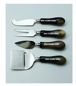 Ensemble de 4 outils à découper le beurre en acier inoxydable avec manche en corne noire, décoration de table, couverts, outils de découpe - Product Image 1