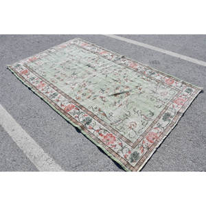 Tapis Vintage en Laine Turc 5x8.5ft Vert Beige Style Classique Patchwork Design Latex Grande Surface pour Adolescents Couloir Chambre - Product Image 2