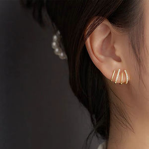 Stylish <b>Ear</b> Wraps for Women <b>Ear</b> <b>Cuff</b> With 4 Layer Claw Setting Stud <b>Earrings</b> 18K Pure Gold or Silver Lab Diamond Party Wear Use - Product Image 3
