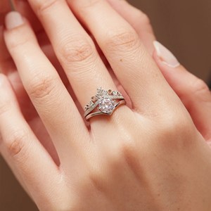 Customizable Vintage Wedding <b>Ring</b> <b>Set</b> 18K Solid Gold With Moissanite Diamond Band <b>for</b> <b>Women</b> - Product Image 2