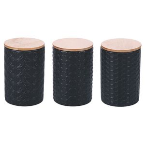 Set di Lusso 3 Barattoli per Spezie in Ceramica Ecologica da 750 ml, Forma Cilindrica con Coperchi, Design Geometrico per Conservare Condimenti - Product Image 1