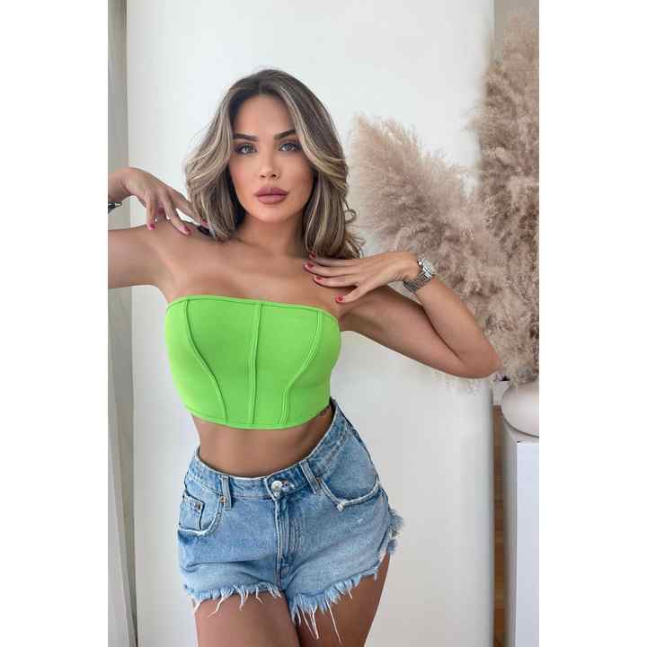 WFT1732 Green Crop Blouse With Back Zipper