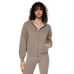 Sudadera con capucha y cremallera para mujer, 470 GSM, algodón French Terry, estilo casual, moda urbana, proveedor de ropa de marca privada OEM - Product Image 1