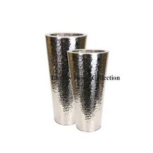 Unique Decorative Metal Flower Display Planters and Pot Hammered Design Set of 2 Fancy Look Tall Size Home and Hotel <b>Supplies</b> - Product Image 1