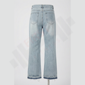 Jean en denim pour homme de qualité supérieure 2025 – Coupe droite décontractée, taille mi-haute, délavage acide, lavable, avec boutons – Hiver/Printemps 100% - Product Image 2