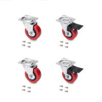 Emuca España Modelo 2041020 Juego de 4 Ruedas para Muebles Deslizantes 2 Rojas 50mm Diámetro Acero y Plástico con Placa de Montaje