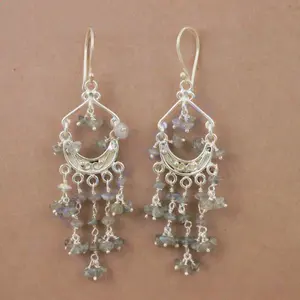 Boucles d'oreilles pendantes en argent 925 avec labradorite pour femmes, plaquées or avec perle et diamant pour mariage ou fête, cadeau chrétien - Product Image 2