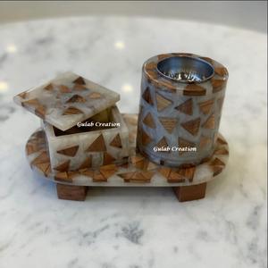 ชุดเครื่องหอมบาคูร์ทำมือจากเรซินสีขาวและไม้  กระถางเผาไม้จันทน์แบบดั้งเดิมของอาหรับ สำหรับใช้ในบ้านเพื่อการบูชาและเป็นของขวัญ - Product Image 2
