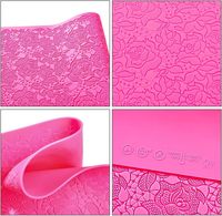 LifeTop Rose Fleur Silicone Dentelle Tapis Silicone Gâteau Fondant Tapis, Rose Impression Dentelle Moule 16X12 Pouces Rose Rose