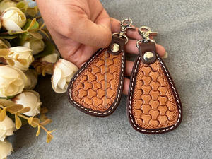 Hand Carved <b>Tooled</b> <b>Leather</b> Keychains Promotional Car Keyrings Genuine Cowhide <b>Leather</b> Accessories Cute Keychains for Unisex - Product Image 5