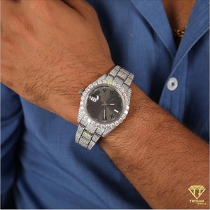 นาฬิกาข้อมือหรูหราคุณภาพสูงสีเขียวโรมัน Vslab เติบโตขึ้นหน้าปัดเย็นเต็มรูปแบบแสดงวันที่ฮิปฮอปกลไก - Product Image 5