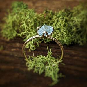Bohemian Aquamarine Rough Gold Plated Rings Natural Raw Gemstone Electroplated Jewelry for Party Minimalist style - Product Image 2