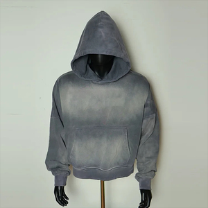 เสื้อฮู้ดดี้แบบสั่งทำพิเศษ OEM ปักลายแบบแอพพลิเค ฮู้ดดี้และแจ็คเก็ตสไตล์วินเทจฟอกสีแบบแอซิดวอช ผ้าฟลีซสำหรับผู้ชาย สไตล์สตรีทแวร์ - Product Image 1