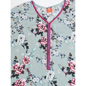 Evolove – Robe de nuit longue décontractée en rayonne imprimée pour femme, super confortable, taille élastique, du XS au 3XL, pour l'été, gris-vert - Product Image 3