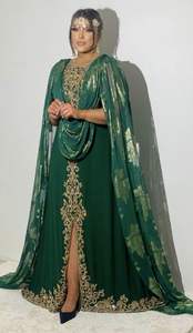 2025@Algerian <b>Green</b> Chaoui Caftan Dress on velvet fabric with embellished Crystal glass beads, Dabka, Pearls work for Wedding - Product Image 2