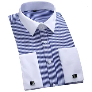Chemise classique à poignets français pour hommes, chemise à manches longues et patte couverte, chemise d'affaires formelle, design standard, chemises blanches de mariage
