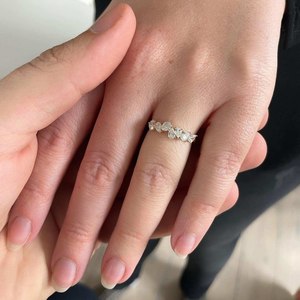 Anillo de Boda de Diamantes Cultivados en Laboratorio con Corte Oval y en Forma de Pera, Siete Piedras, 3x2mm, Oro Amarillo de 14K, VS1, Anillo de Compromiso, Joyería Creada - Product Image 3