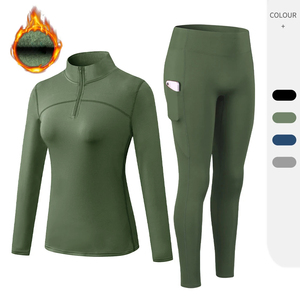 Ropa de entrenamiento modesta para mujer, conjunto de 2 piezas con forro polar térmico, entrenamiento para correr en invierno, Yoga, Fitness, frente sólido transpirable - Product Image 2
