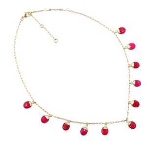 Collar de Plata de Ley 925 joyería ajustable hecha a mano chapada en oro en forma de gota rosa fucsia para bodas y fiestas - Product Image 3